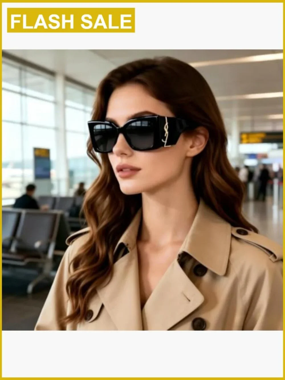 Oversized Square Sunglasses with Gold Logo Temples